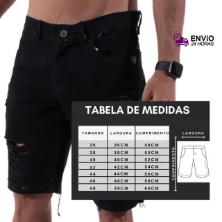Env/24h Bermuda Jeans Masculina Premium Clara Rasgada Alta Qualidade - ESCURA