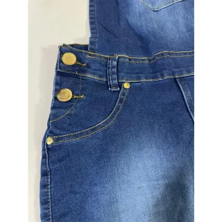 Macacão Jardineira Feminino Jeans Calça Lycra Mac02 - Azul