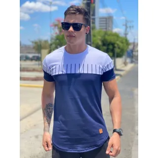 Camiseta Listra Longline Masculina Oversized Premium em Algodão - rosa pink com azul
