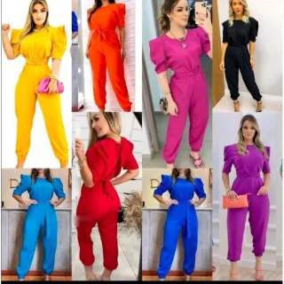 Ombro Reto Macacão Longo Feminino em Várias Cores - Único