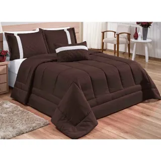 Jogo de Lençol Queen Padrão + Kit 6 Peças Edredom Oliveira - Cinza