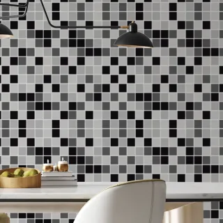 Adesivo Lavável para Cozinha, Papel de Parede Preto e Cinza - Pastilhas 1m x 50cm - Único