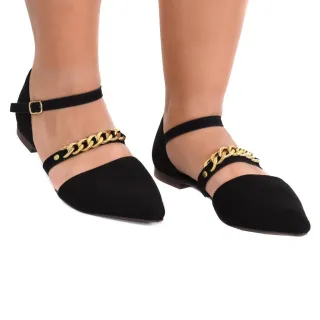 Promoção: Sapatilha Feminina Confortável Preta com Detalhe em Corrente - Moda Casual - Corrente nude