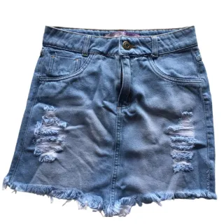 Destroyed Cintura Alta Saia Jeans Feminina - 38