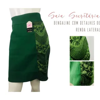 Renda Secretária Midi Saia Bengaline - ESTILO Feminino - Verde Militar