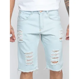 Preço barato bermudas masculinas em jeans sarja com elastano - escuro rasgada