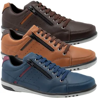 Confortável Kit de 3 Pares de Sapatenis Masculino com Elástico - Modelo 750 A2 - Café-Conhaque-Azul