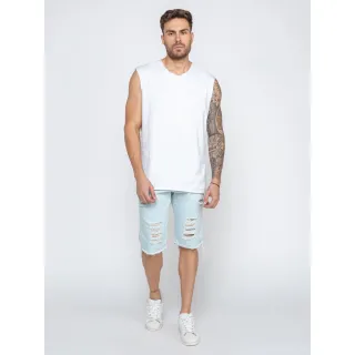 Preço barato bermudas masculinas em jeans sarja com elastano - escuro rasgada