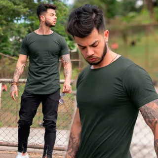 Várias Cores Camiseta Lisa Longline Oversized Swag - Cinza