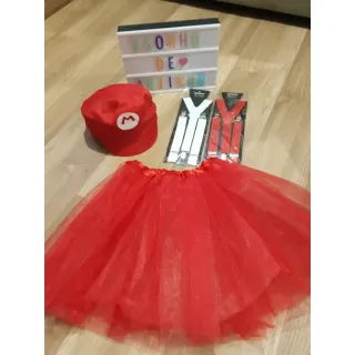 Mario Bros Fantasia Carnaval Completa Feminina - Body, Saia e Chapéu - Vermelha