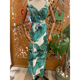 Verão 2021, vestido longo estampado alcinha - Azul com amarelo