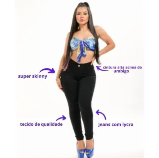 Calça Skinny Feminina Cintura Alta Levanta Bumbum com Lycra - Raryel - Rasgo na perna