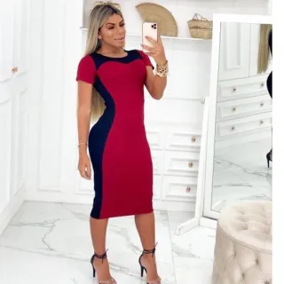 JORDANA - Vestido midi canelado para festa e balada - Vermelho