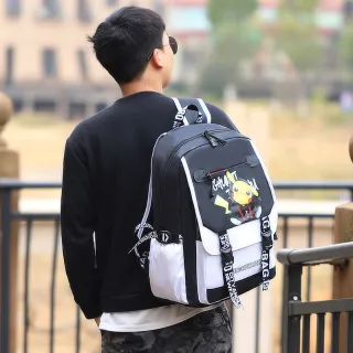 Mochilas de anime Pikachu para homens e mulheres escolares - Pequena escola branca