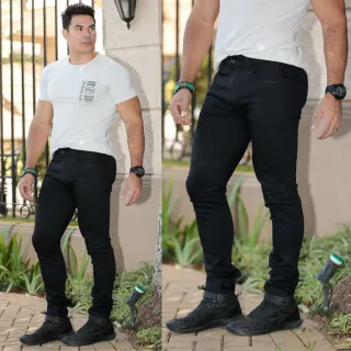 Calça Branca Esporte Fino Masculina Slim Fit Moderna - Preto