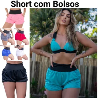 Short Dry Fit Feminino com Bolsos para Caminhada, Academia e Fitness - Roxo