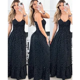 Viscolinho decote V Alcinha Elastex Vestido Longo Tamanho único até 44 - Verde