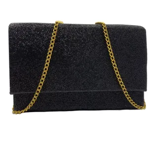 Bolsa de Mão para Festa de Casamento com Alça de Corrente - Preto Com Brilho