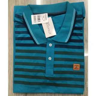 Detalhes da Camisa Masculina Polo com listras e detalhes Atraídos - Azul Escuro