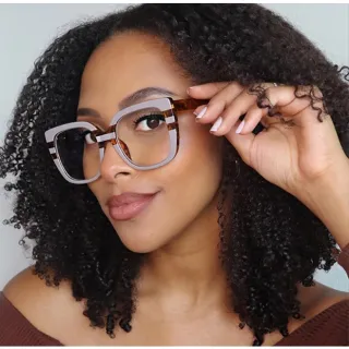 Óculos Femininos Anti-Luz Azul - Moda Quadrado, Molduras Coloridas - C13.Flor roxa