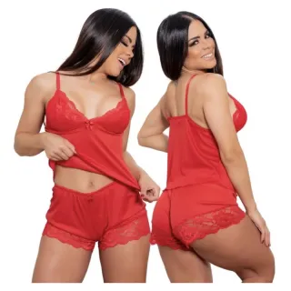 Baby doll rendado feminino sexy - Amarelo