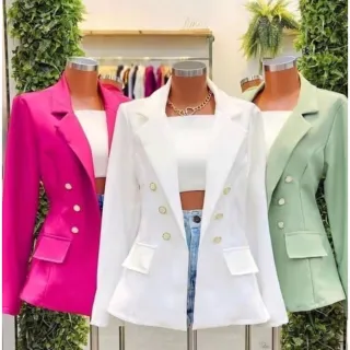 Moda Super Lindo Blazer Feminino em Alfaiataria com Botão - Preto