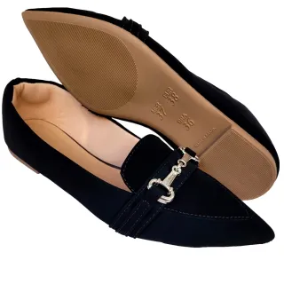 Sandália Feminina Casual Conforto Mocassim Rasteira Preto e Verde - Preto