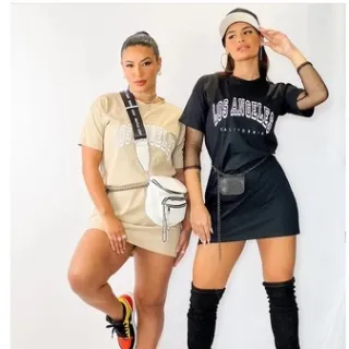 Vestido Feminino Curto Moda Verão Inverno Los Angeles - Cinza