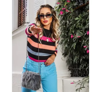 Moda Blogueiras: Blusa Listrada Tricot Cacharrel Feminina - Marinho c/Listras Sortida