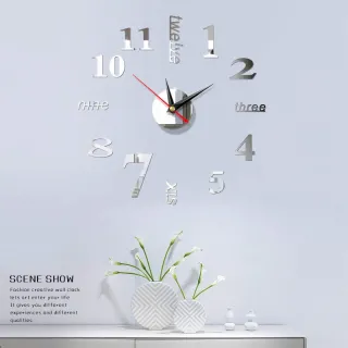 Adesivo Espelho Acrílico Grande Relógio de Parede 3D Tamanho DIY - Silver