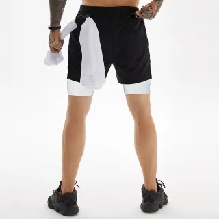 Calças Curtas Esportivas Ginásio Fitness Homens 2 Em 1 Seluar Pendek Sukan Lelaki - Caqui