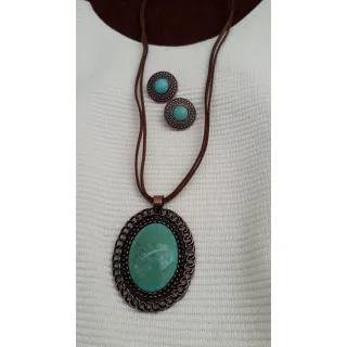 Moda Afro Feminino - Conjunto Triplo Colar Couro e Brincos Vintage Etnico - Mod 4