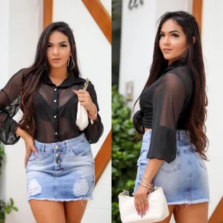 Cintura alta saia jeans - Saia jeans Ref;026