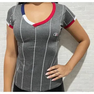 Gola Colorida Baby Look Listrada Giz Estampa - Vermelho