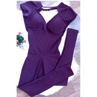 Macacão fitness feminino longo com bojo para academia - Azul Marinho