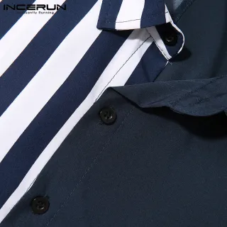 Camisa de Verão Masculina Listrada com Botão de Meia Manga - Estilo Costuras Incríveis - Preto PRETO PRETO PRETO