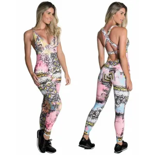 Fitness Feminino Suplex Estampado Macacão Bojo - Sortidas - P