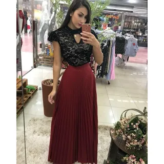 Saia Longa Evangelica Plissada Cintura Alta Gode Rodada Forro Luxo - Verde