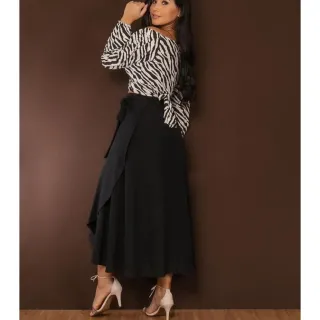 Moda feminina: Saia Preta Estampada com Fenda e Amarração - Verão Praia - Preta