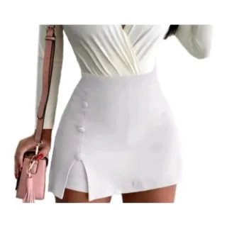 Saia Curta Cintura Alta Bengaline Fenda Lateral - Branco