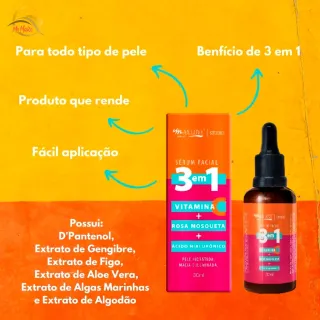 Max Love Sérum Facial Vitamina C + Rosa Mosqueta + Ácido Hialurônico 30ML - 3 Em 1 - Único