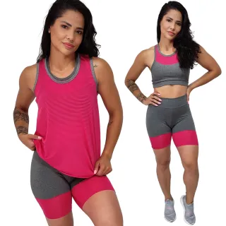 Roupa Academia Camiseta Regata Bermuda Fitness Top Bojo 3 Peças - Azul