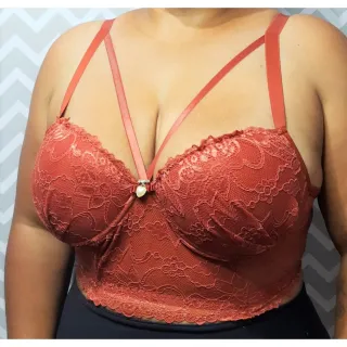 Soutien Rendado Plus Size com Bojo e Alça Reforçada - Promoção - Marinho