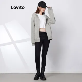 Moletom Casual Liso Com Bolso Com Zíper (Cinza) - Lovito - Cinza