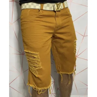 Shorts Masculino Rasgado Branco Sarja Jeans - Branco