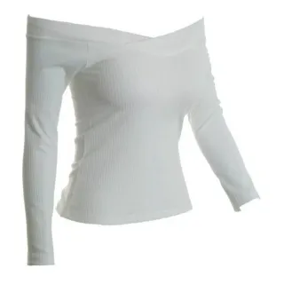 Blusinha Feminina Ombro a Ombro Manga Longa Canelada - Bordô