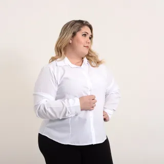 Imperdível: Camisa Social Feminina Manga Longa Gabardine Branca - Cor Branco Tamanho XGG