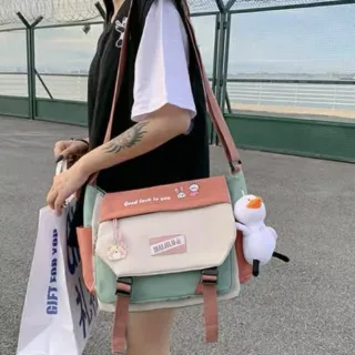 Bolsa Coreana Retrô Harajuku: Grande Capacidade em Nylon - Preto