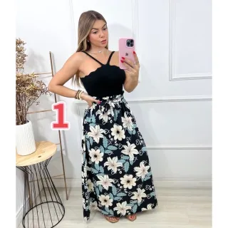Saia Longa Feminina com Estampa Floral - 6-VERDE