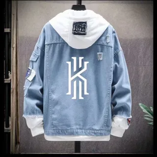 Jaqueta Jeans Masculina NBA Lakers James Coreana Casual - Logotipo quente azul claro